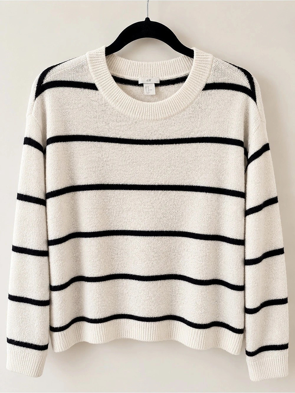 H&M Black and White Striped Crewneck Sweater Striped Crewneck Sweater in White &